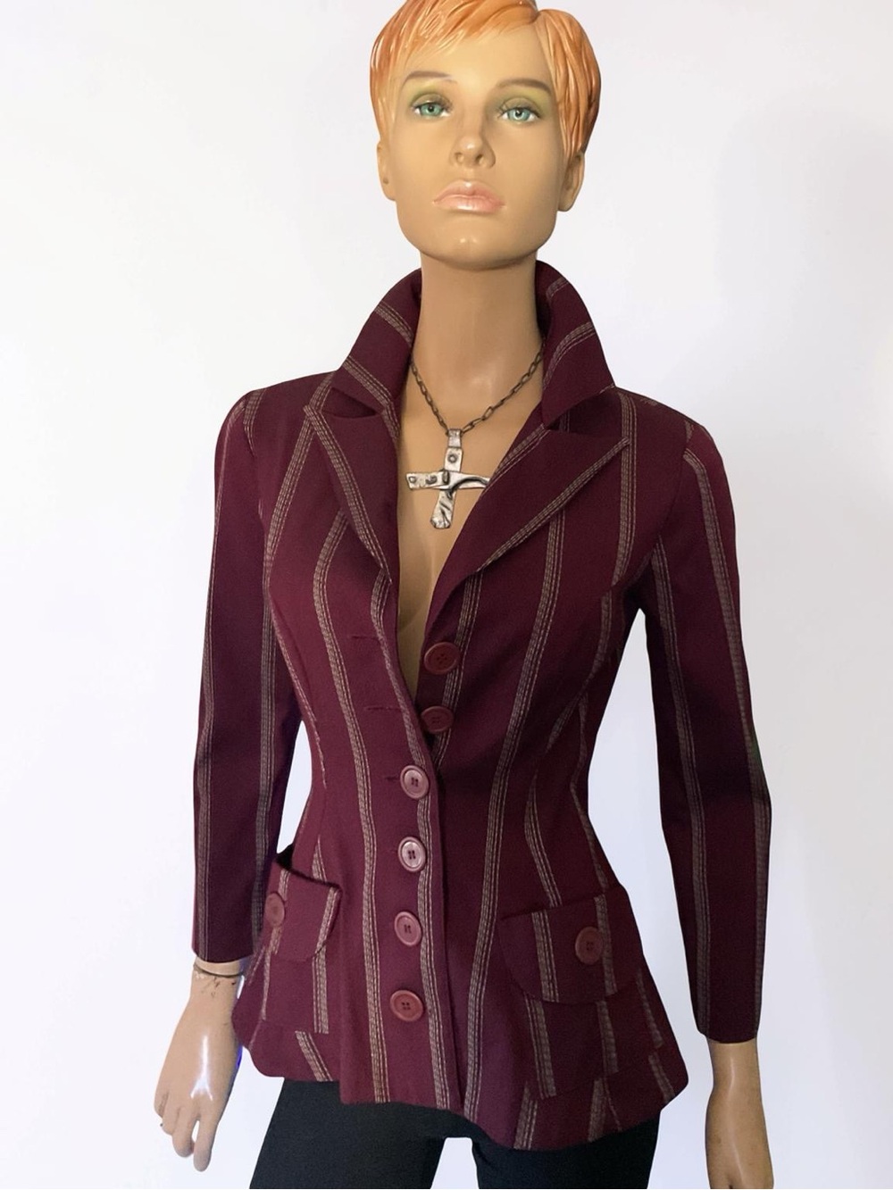 VINTAGE BETSEY JOHNSON LUXE PLUM STRIPED BLAZER  SZ M